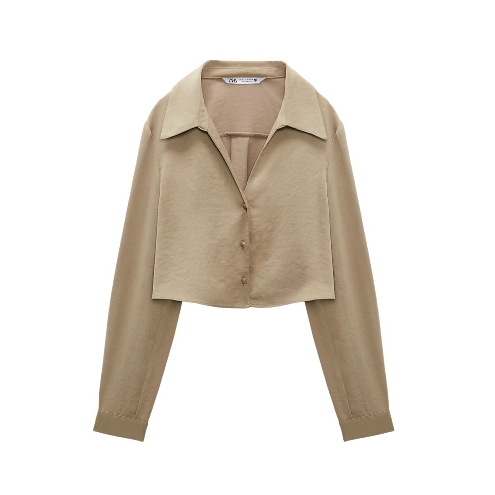 SATIN EFFECT CROPPED SHIRT